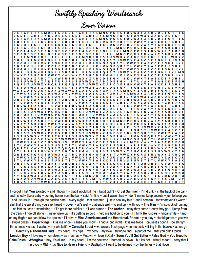 DOWNLOAD : Swiftie Wordsearch Puzzles