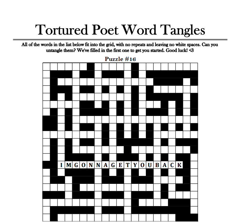 Tortured Poet Word Tangles : booklet DOWNLOAD