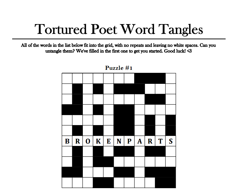 Tortured Poet Word Tangles : booklet DOWNLOAD