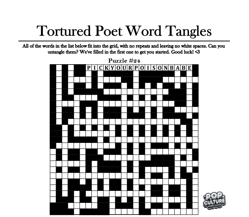 Tortured Poet Word Tangles : booklet DOWNLOAD