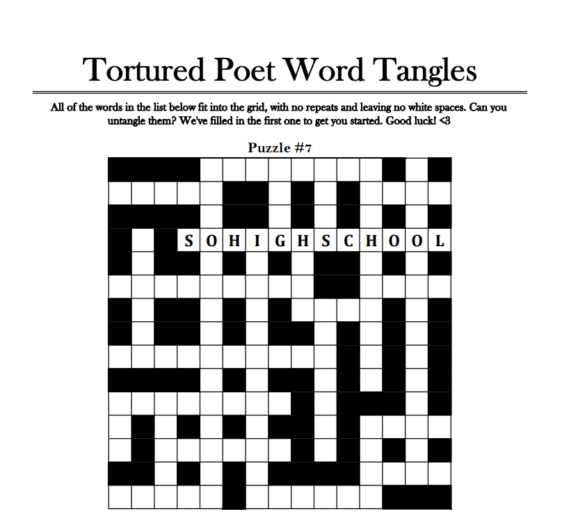 Tortured Poet Word Tangles : booklet DOWNLOAD