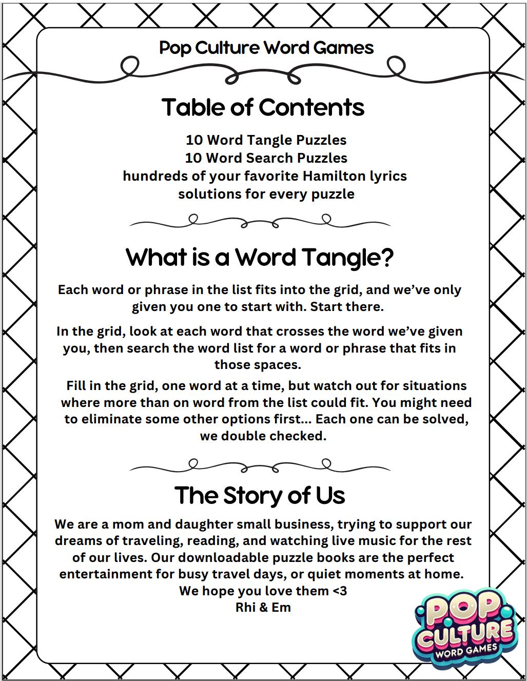 Hamilton Word Searches and Tangles : booklet DOWNLOAD