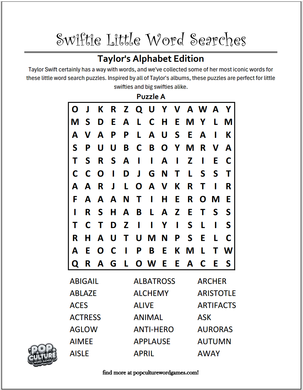Swiftie Little Word Searches : puzzle DOWNLOADS