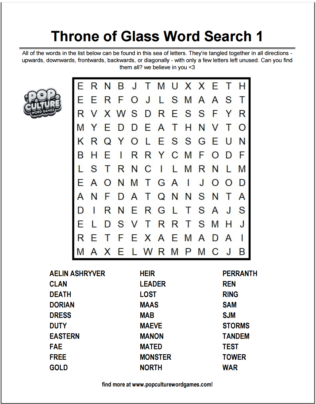 Throne of Glass Word Searches : booklet DOWNLOAD
