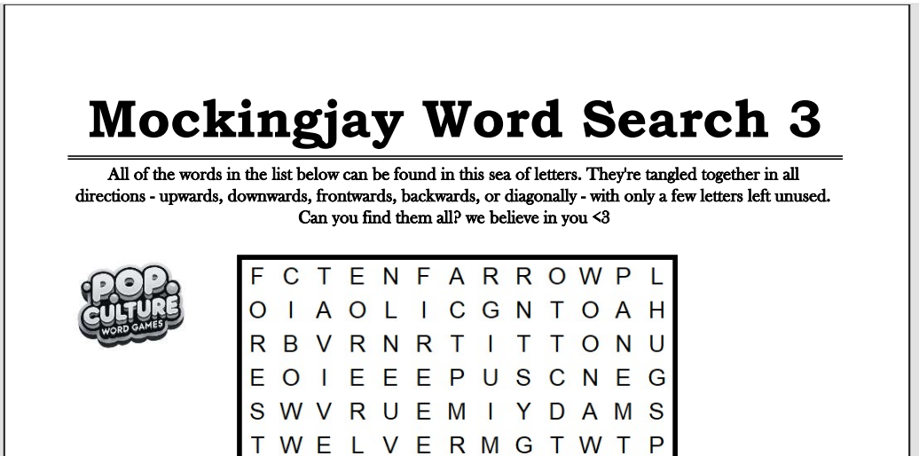 Mockingjay Word Searches and Tangles : booklet DOWNLOAD