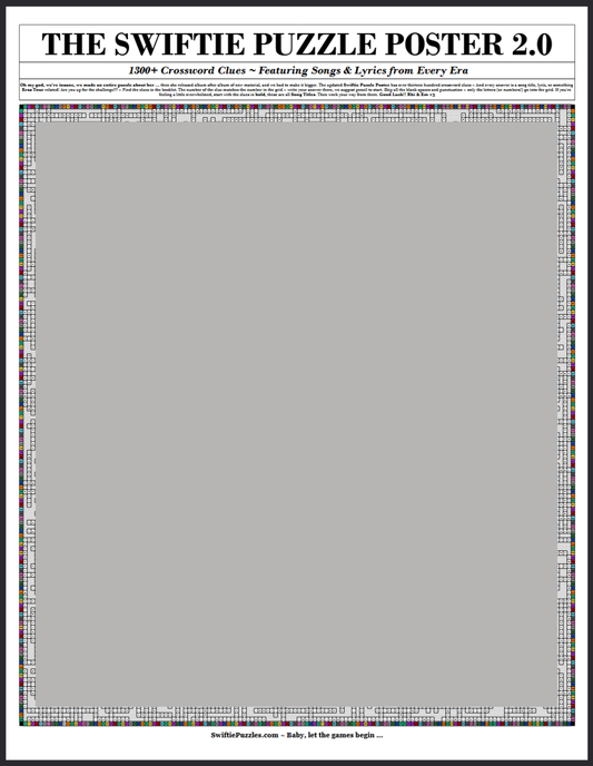 Swiftie Puzzle Poster 2.0 : Giant Taylor Swift Crossword (free US shipping)
