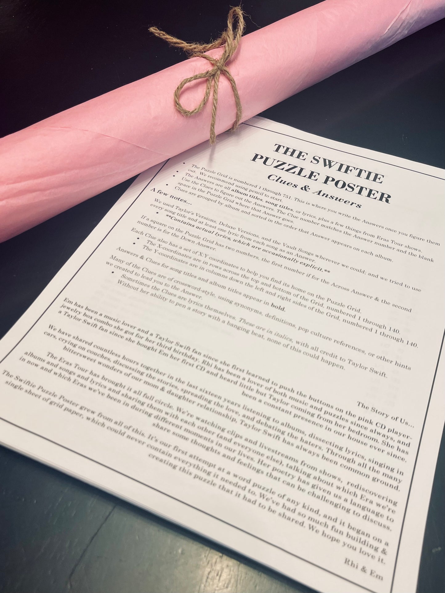 Swiftie Puzzle Poster 2.0 : Giant Taylor Swift Crossword (free US shipping)