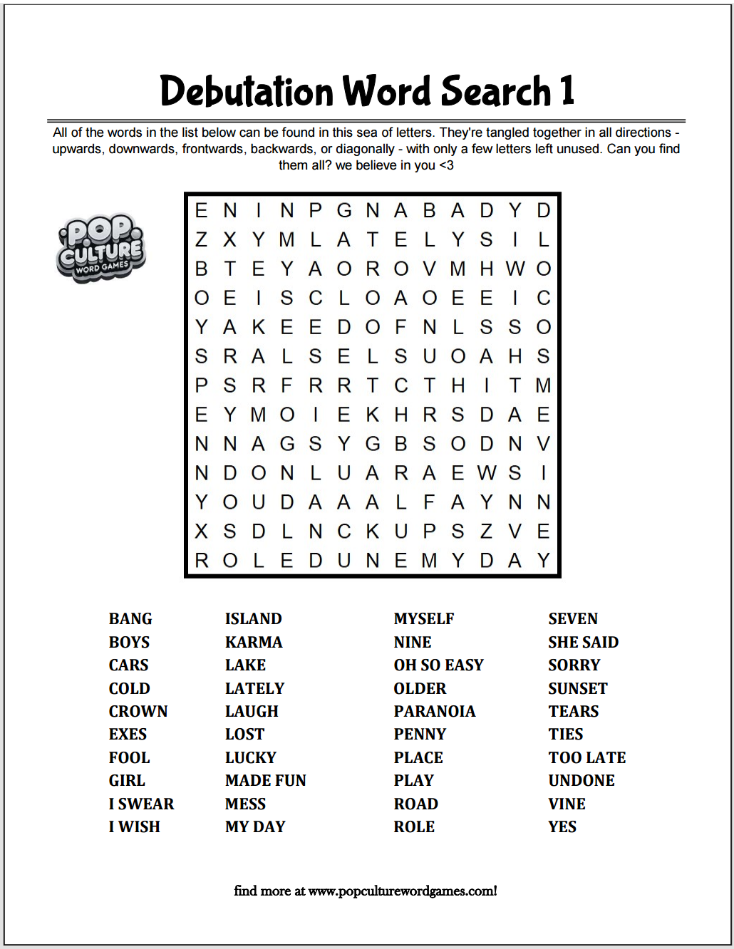 Debutation Word Searches and Tangles : booklet DOWNLOAD